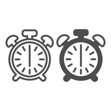 Vintage alarm clock with button, 6 pm, 6 am line and solid icon, time concept Stock Illustration