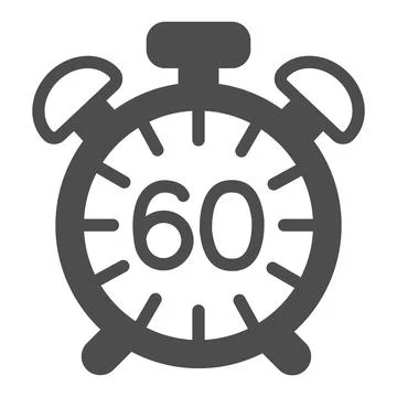 Vintage alarm clock with button, 60 minutes, 1 hour solid icon, time concept Stock Illustration