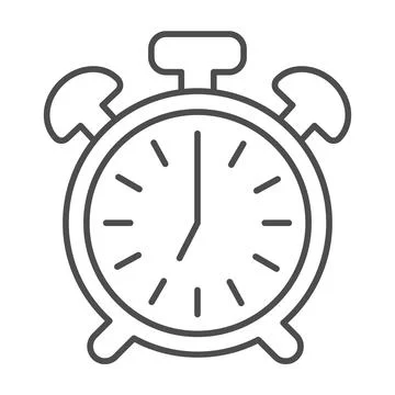 Vintage alarm clock with button, 7 pm, 7 am thin line icon, time concept Illustrazione stock