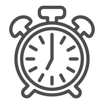 Vintage alarm clock with button, 7 pm, 7 am line icon, time concept, timepiece Illustrazione stock