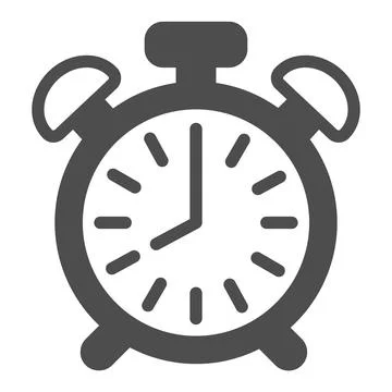 Vintage alarm clock with button, 8 pm, 8 am solid icon, time concept, timepiece Illustrazione stock