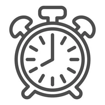 Vintage alarm clock with button, 8 pm, 8 am line icon, time concept, timepiece Stock Illustration