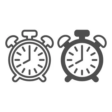 Vintage alarm clock with button, 8 pm, 8 am line and solid icon, time concept 스톡 일러스트