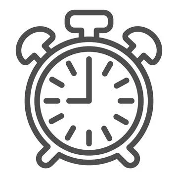 Vintage alarm clock with button, 9 pm, 9 am line icon, time concept, timepiece Illustrazione stock