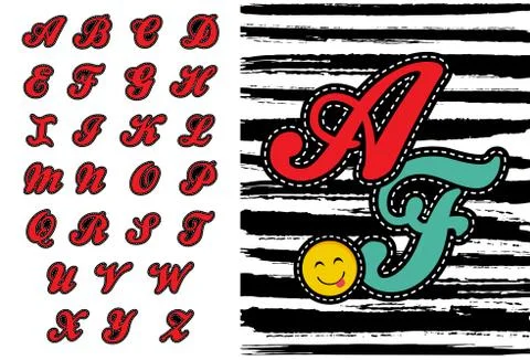 Vintage alphabet letters for patch or sticker Stock Illustration