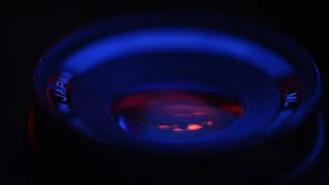 Vintage analog camera lens. light on a old camera lens glass. Video stock 234597895