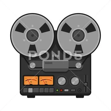 Vintage Analog Stereo Reel Deck Tape Recorder. Vector Stock Illustration