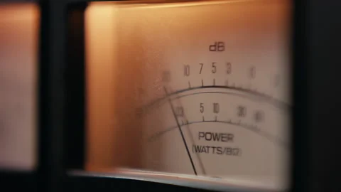 Vintage Analog VU Meter On Audio Amplifier. Close-Up. Stock Footage 131025674