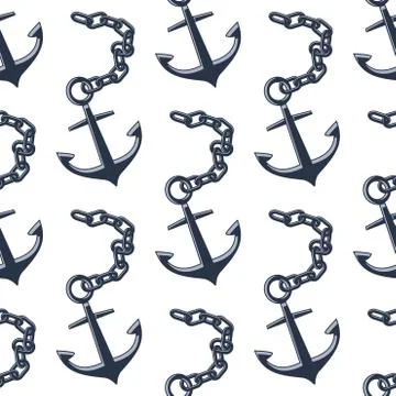 Vintage anchors with chains seamless pattern Stock Illustration