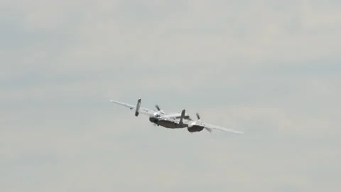 Vintage and Famous Doolitle Raid bomber in flight Stock Footage 155975251