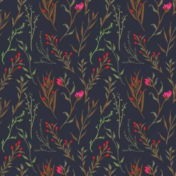 Vintage and trendy Seamless Pattern flowers and botanical elements. Isolated  Stock Illustration