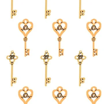 Vintage antique keys seamless pattern in cartoon style Stock Illustration