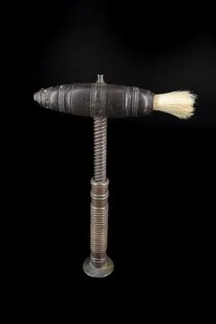 Vintage antique mechanical corkscrew on black background Stockfoto's