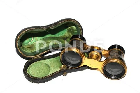 Vintage Antique Ornate Binoculars For the Opera On White Background Stock Photos