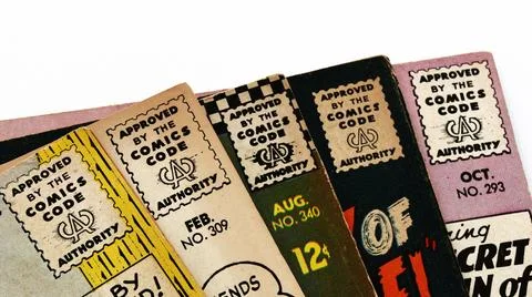 Vintage “Approved by the Comics Code Authority” logo from Action Comics cover Stock Photos