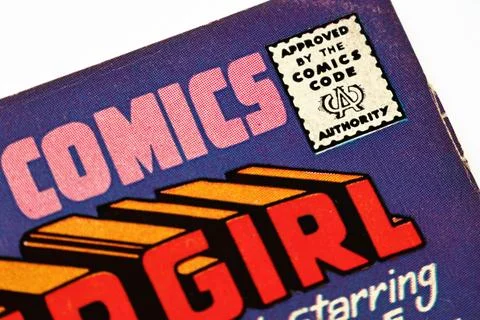 Vintage “Approved by the Comics Code Authority” logo from Action Comics cover Stock Photos