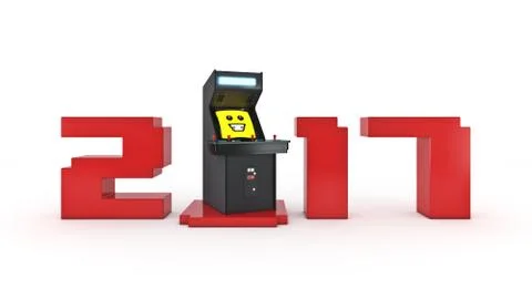 Vintage arcade game machine concept 2017 New Year . Stock Illustration