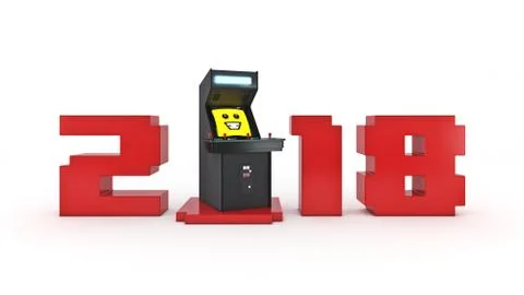 Vintage arcade game machine concept 2018 New Year . Stock Illustration