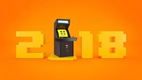 Vintage arcade game machine concept 2018 New Year . Stock Illustration