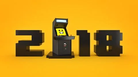 Vintage arcade game machine concept 2018 New Year . Stock Illustration