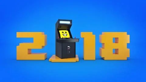 Vintage arcade game machine concept 2018 New Year . Stock Illustration