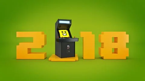 Vintage arcade game machine concept 2018 New Year . Stock Illustration