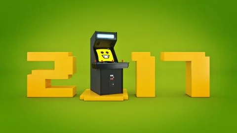 Vintage arcade game machine concept 2017 New Year . Stock Illustration