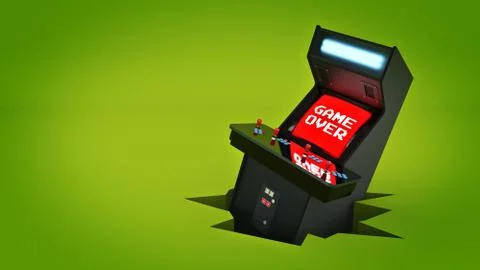 Vintage arcade game machine concept game over. Stock Illustration