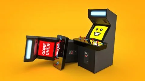 Vintage arcade game machine concept game over. Stock Illustration