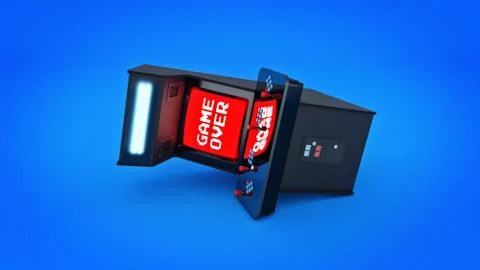Vintage arcade game machine concept game over. Illustrazione stock