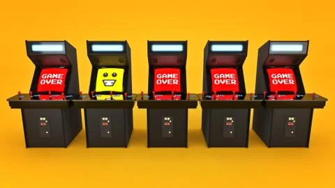 Vintage arcade game machine concept game over. Stock Illustration