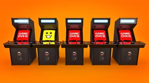 Vintage arcade game machine concept game over. Stock Illustration