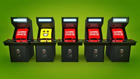 Vintage arcade game machine concept game over. Stock Illustration