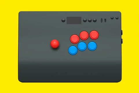 Vintage arcade stick with joystick and tournament-grade buttons on yellow Stock Illustration