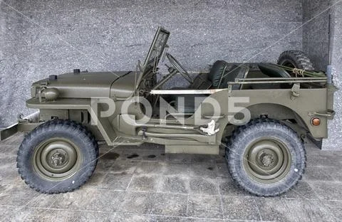 Vintage Army Jeeps. World War II era open top car. Stock Image #128643636