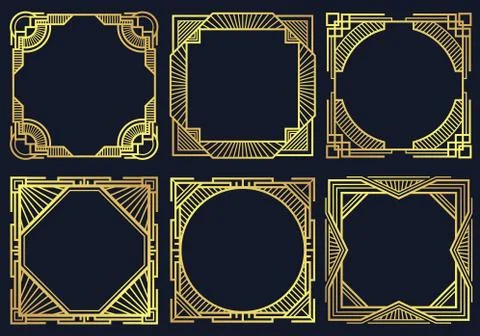 Vintage art deco design elements, old classic border frames vector collection Stockillustratie