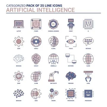 Vintage Artificial Intelligence Icon set - 25 Flat Line icon set Stockillustratie