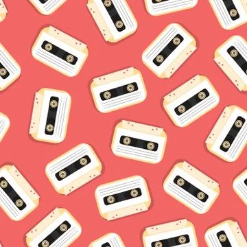 Vintage audiocassettes - vector seamless pattern Stock Illustration