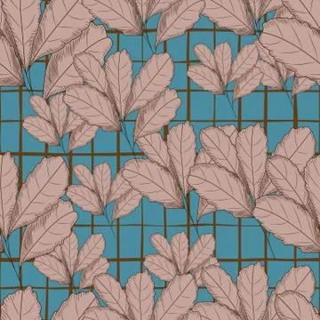Vintage autumn leaf seamless pattern on green background. Tree leaves backdro イラスト素材