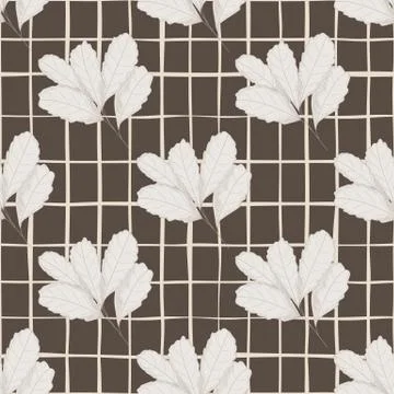 Vintage autumn leaf seamless pattern on lines background. Tree leaves backdro Stock Illustration
