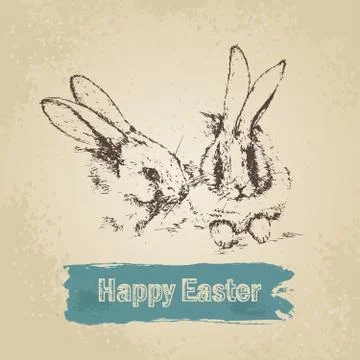 Vintage background with Easter rabbits イラスト素材