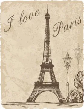 Vintage background with Eiffel Tower Stock Illustration