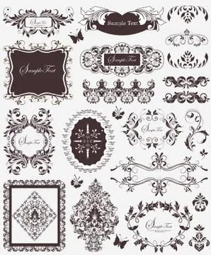Vintage background elements with ornate elegant retro abstract floral design Stock Illustration