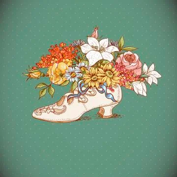 Vintage Background with Flowers and Shoes Stock Illustration