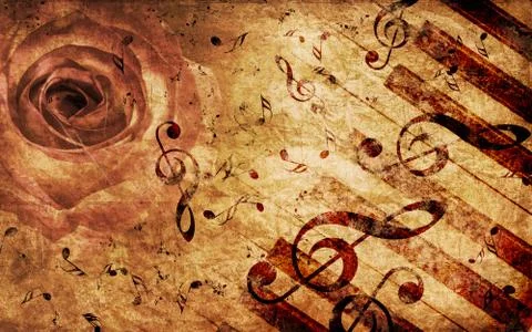 Vintage background with rose and notes Ilustración de archivo