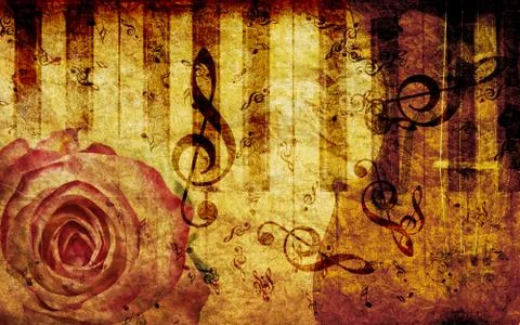 Vintage background with rose and notes Stock Illustration