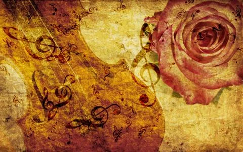 Vintage background with rose and notes Stock Illustration