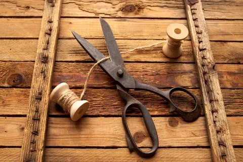 Vintage Background with sewing tools Stock Photos