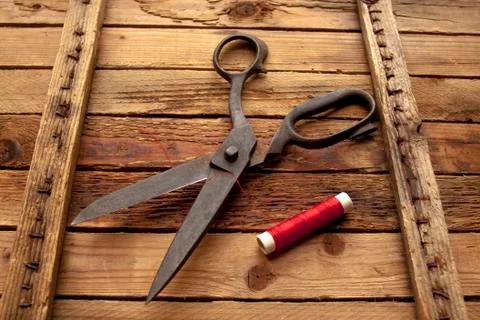 Vintage Background with sewing tools Stock Photos