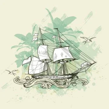 Vintage background with ship. Stock Illustration